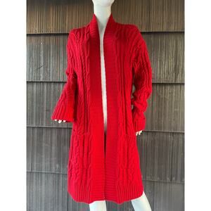 🔥Lauren Ralph Lauren Cable Knit Open Cardigan Duster Sweater Fisherman Size MP